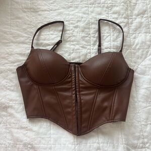 Windsor Brown Faux Leather Bustier Top